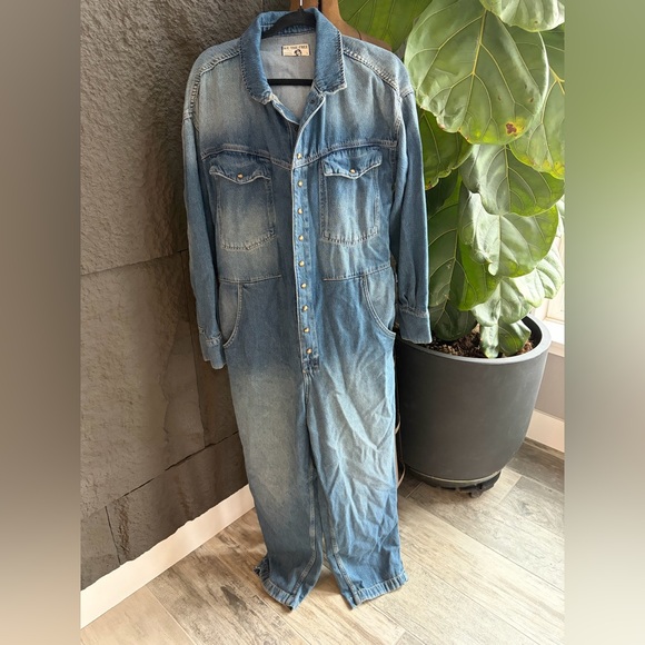 Pants - Free people Vintage-Style Denim Coverall Jumpsuit - Light Blue